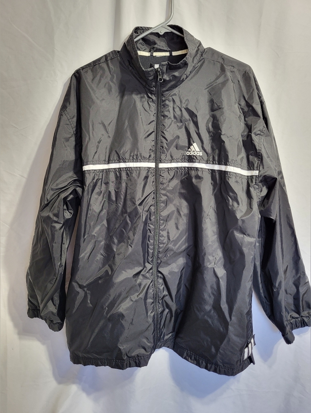 Adidas Black Windbreaker Jacket with White Trim, Size XL
